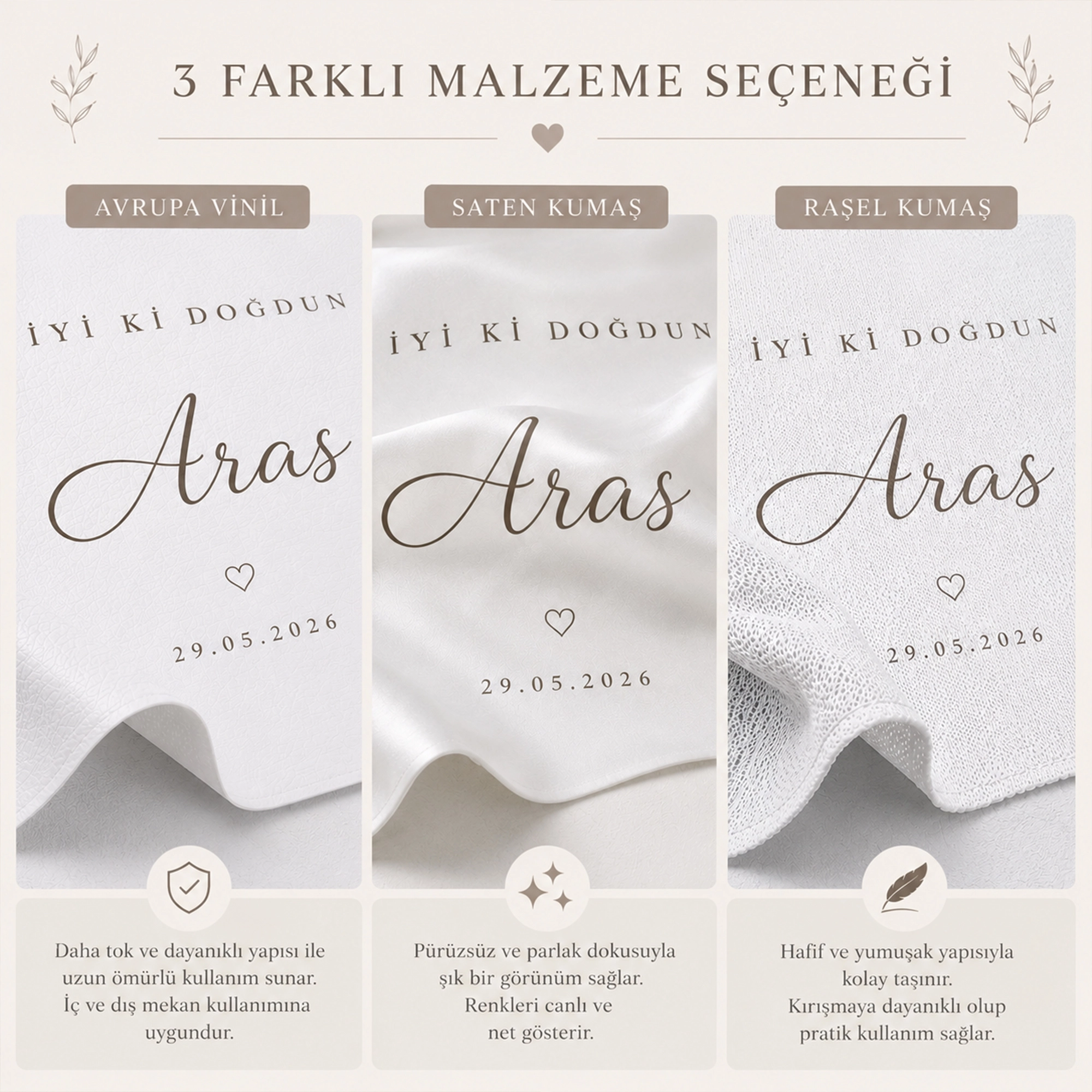 Kişiye Özel Doğum Günü Afişi - Kırık Beyaz Renk